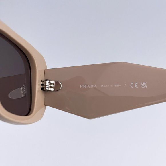 Prada PR17WS VYJ6X1 Sunglasses Powder Beige Brown Rectangle Unisex - Picture 9 of 13